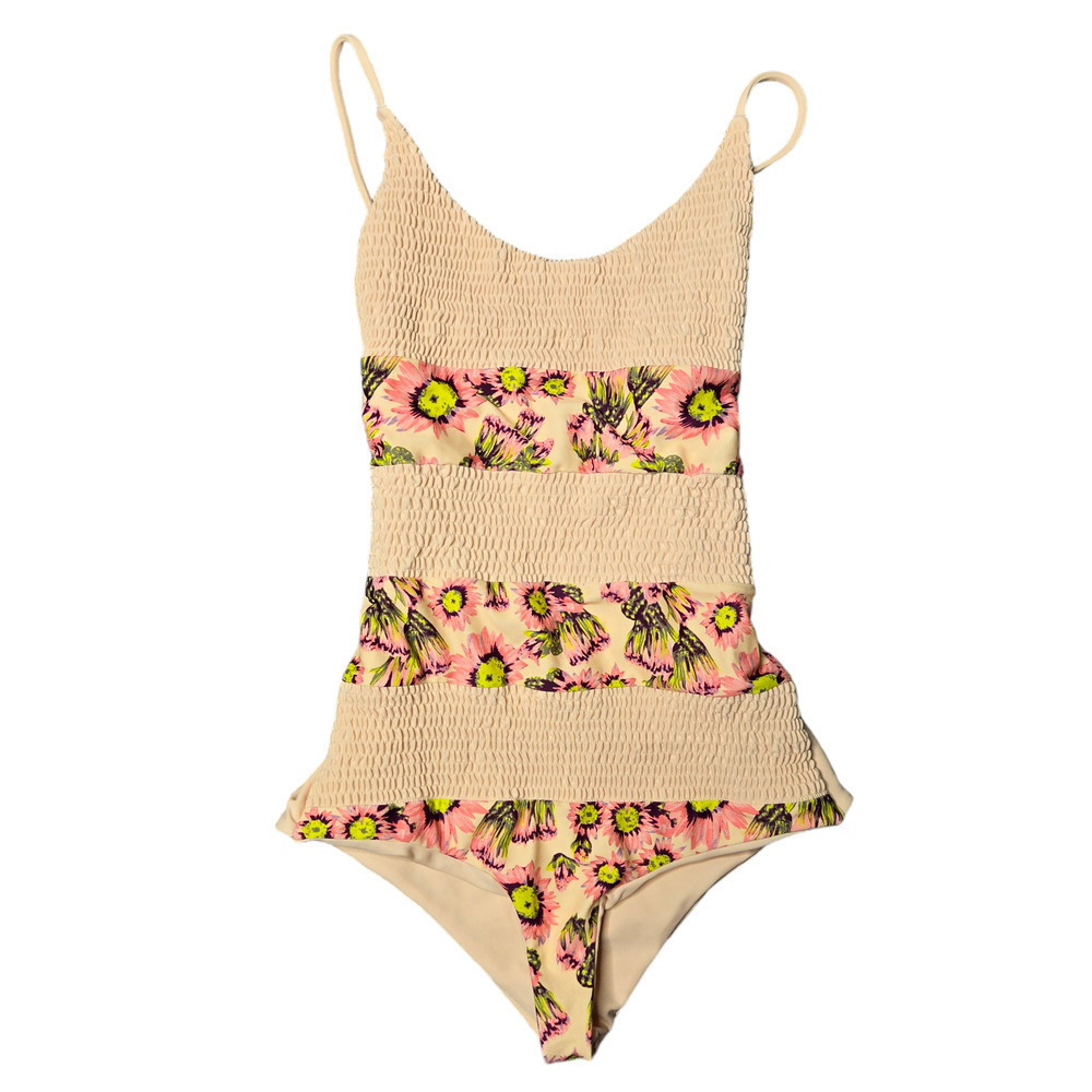 Tori Praver Smocked Floral One-Piece Swimsuit Size: Small